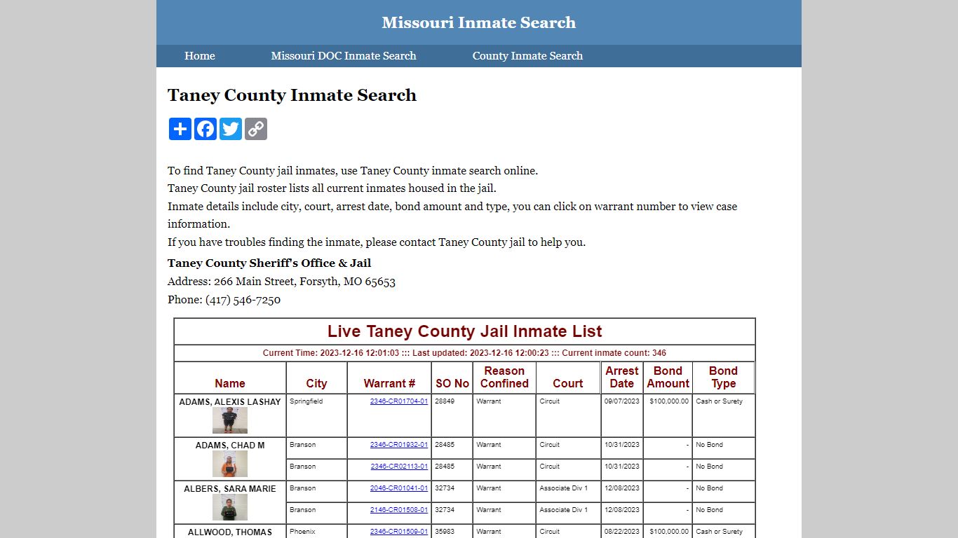 Taney County Inmate Search